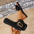 thumbnail image 5 of Samdudou Womens Sandals Open Toe Flat Slides Elegant Silky Bowknot Slip On Square Design with Metallic Hardware Detail Casual Summer Beach Vacation Dressy Mules, 5 of 9