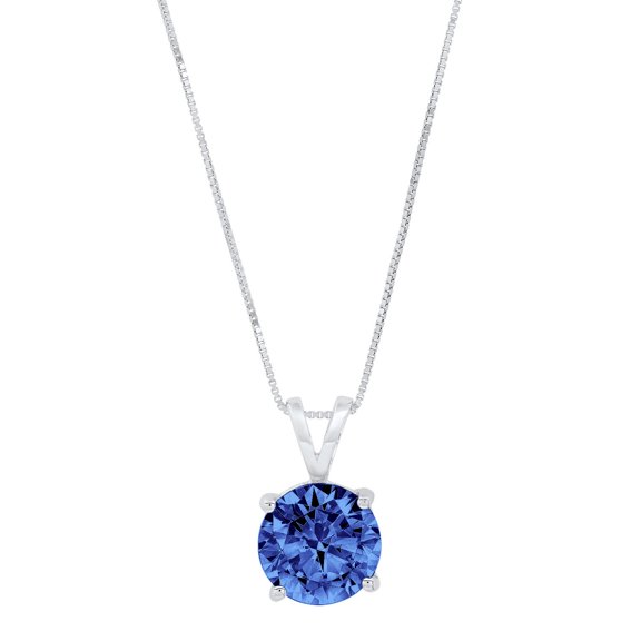 2 ct Brilliant Round Cut Solitaire Simulated Tanzanite 14k White Gold Pendant with 16" Chain