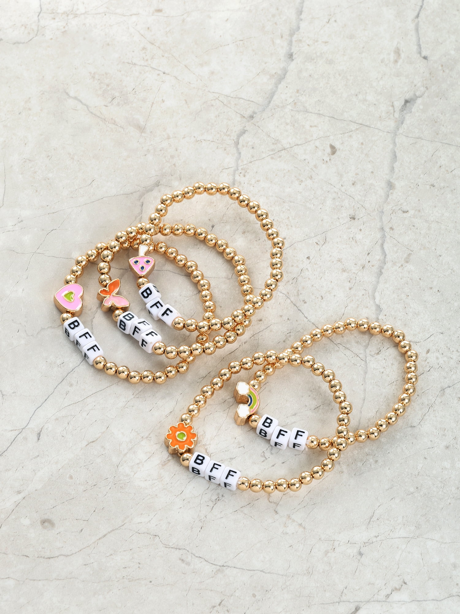 Wonder Nation Wear-One-Share-One BFF Beaded Stretch Bracelets for Girls, 5 Pieces