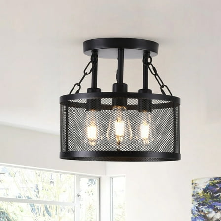 3-Light Industrial Caged Metal Ceiling Light, Creative Farmhouse Ceiling Light Fixture for Kitchen Bedroom Dining Room Hallway