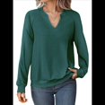 thumbnail image 2 of Sudaderas de Mujer, Camisetas de Larga con Cuello en V, Camisetas Básicas Informales para Otoño e Invierno. Verde XL, 2 of 10