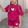 thumbnail image 4 of ITSAME Girls Outfit Set, Heart Print Crewneck T-Shirt and Elastic Waist Shorts Summer Casual Active Set 2-Piece Hot Pink Size 13-14T, 4 of 6