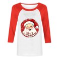 thumbnail image 4 of Womens Christmas Tops Crew Neck 3/4 Sleeve Raglan Shirts for Women Xmas Tree Print Plus Size Holiday Graphic Tees (5XL, Red 01), 4 of 4