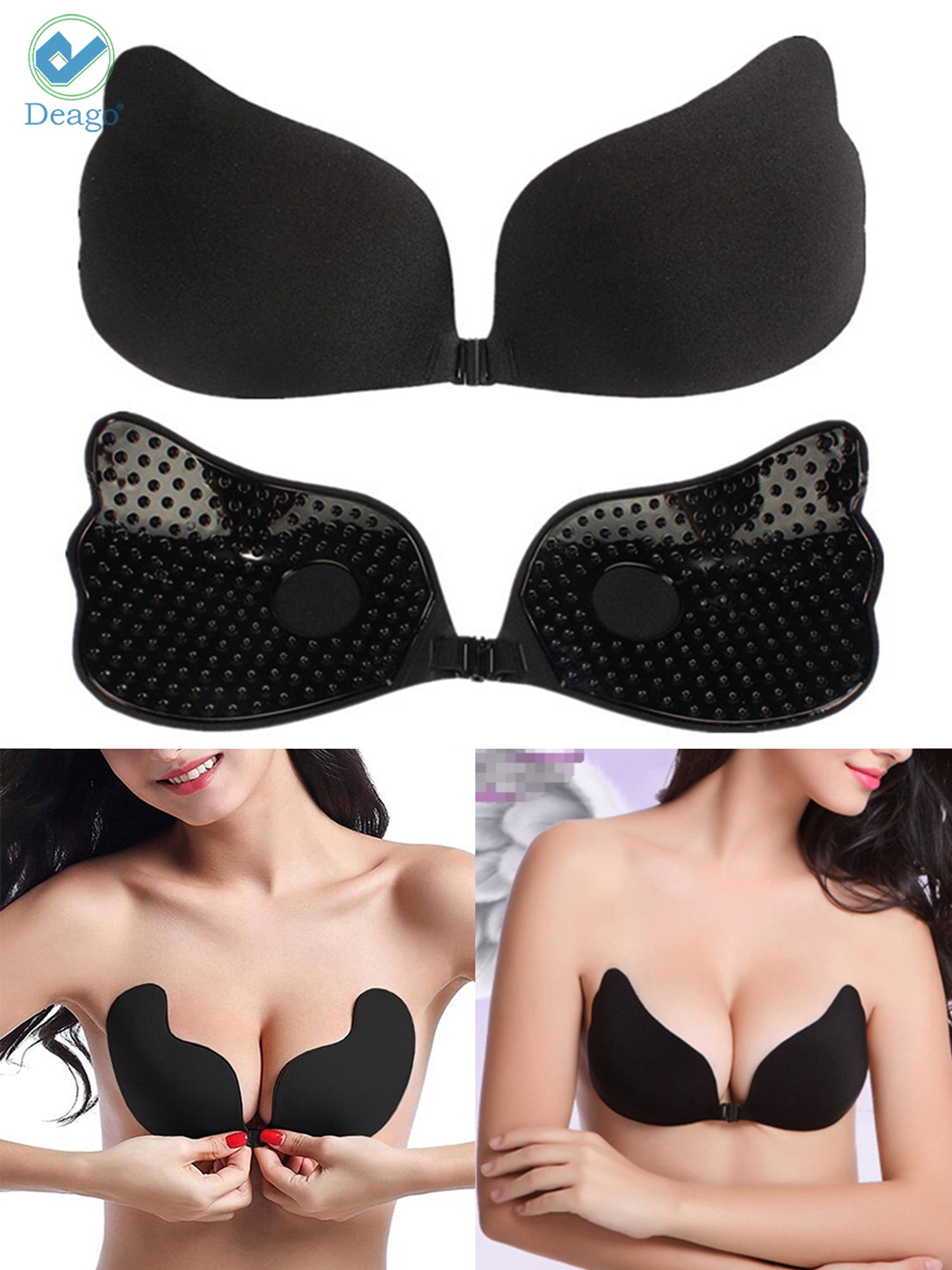 Deago Strapless Bra for Women, Self Adhesive Invisible Sticky Push Up  Halter Backless Cleavage Cover For Wedding Party Dress (2Pcs/A) 