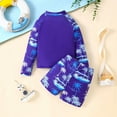 thumbnail image 4 of LIIPEE Boys Girls Swimwear Cartoon Tropical Printed Long Sleeve Round Neck Zip Up Shirt Swim Trunks Set Toddler Versatile Party Beachwear,Light Blue,1-2 Years, 4 of 9