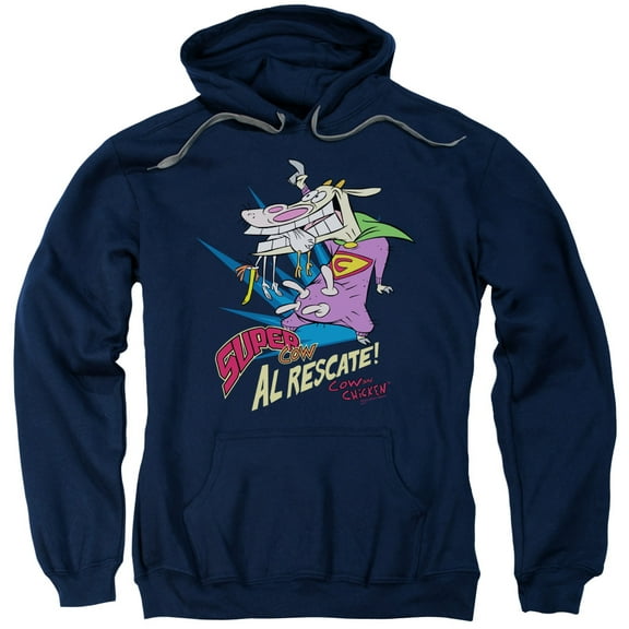 Cow & Chicken Super Cow Adult Pullover Hoodie Sweatshirt Navy