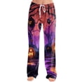 thumbnail image 4 of IYYVV Halloween Pajama Pants for Womens Casual Pumpkin Ghost Pattern Print Palazzo Trousers Soft Baggy Drawstring Bottoms Dark Purple L, 4 of 6