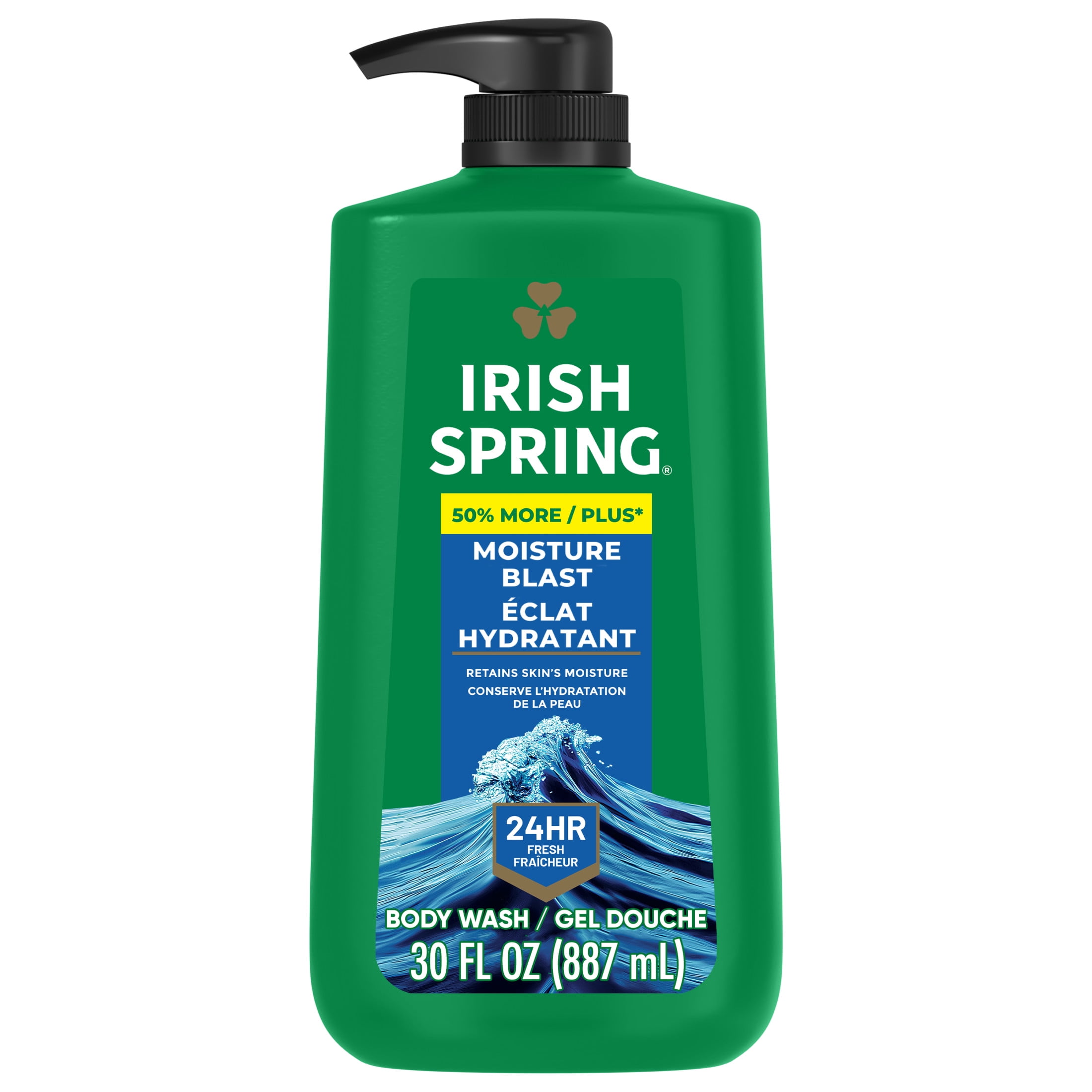 (4 pack) Irish Spring Body Wash for Men, Moisture Blast Body Wash Pump, 30 Oz