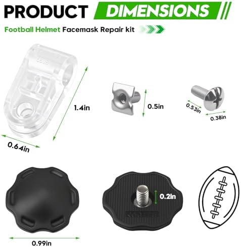 Football Helmet Facemask Repair Kit - Fits Schutt F7 & Riddell SpeedFlex, Includes Screws, Nuts, Clips