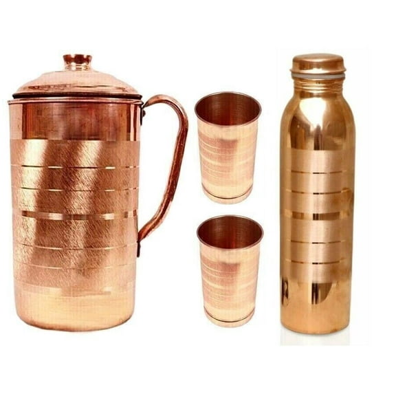 Pure Copper Handmade Water Pitcher Jug 1500ml with 300ml Tumbler & 950 ml Bottle for Health Benefits