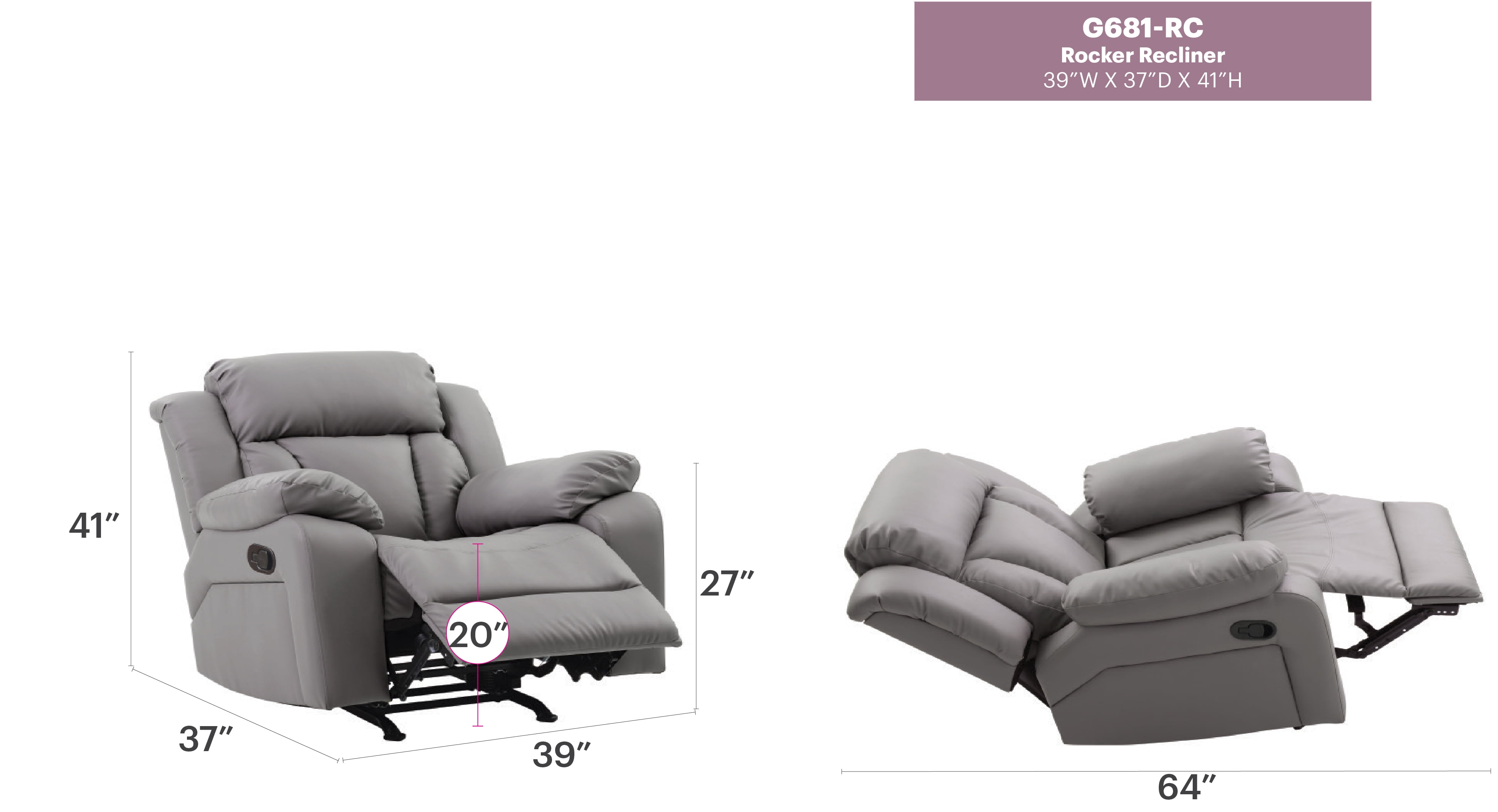 Glory Furniture Daria Rocker Recliner in Gray Color