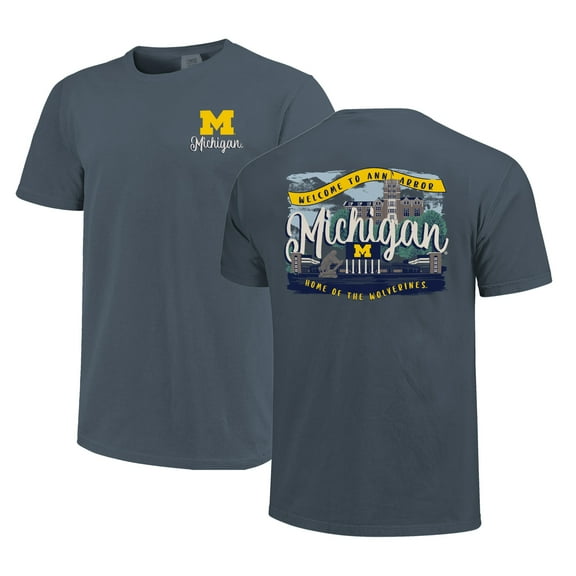 Women's Navy Michigan Wolverines Comfort Colors Campus Scene Drawing Script T-Shirt