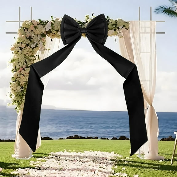 Black Giant Bows Decoration, 75" Large Bow Wall Decor for Bedroom Backdrop, Big Bow with Long Streamers, Stained Bows Ribbon for Wedding Arrangements, Christmas Tree Topper Oversized Bow Decor