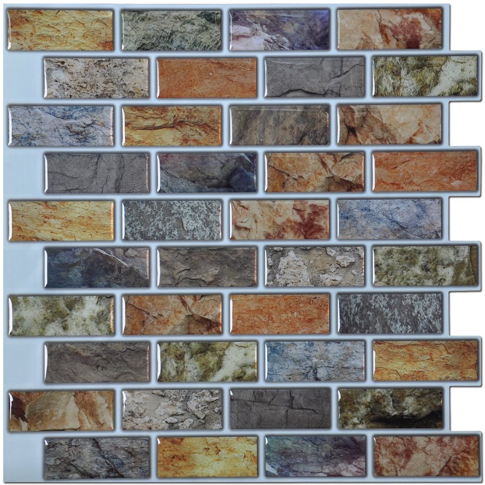 Art3d Amber Mix 12 in. x 12 in. Peel and Stick Wall Tile Backsplash (10