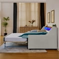 thumbnail image 5 of Newest Twin Size Upholstery Sofa Bed with Three LED lights, with Storage Adjustable Headboard, with Foldable Leg Pull up Trundle Bed , Wireless Charging, Linen Padded Sofa Bed frame, Beige, 5 of 9