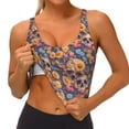 thumbnail image 3 of Balery Skull daisy colorful Pattern Racerback Sports Bras for Women - Padded Seamless High Impact Support for Yoga Gym Workout Fitness-X-Large, 3 of 8