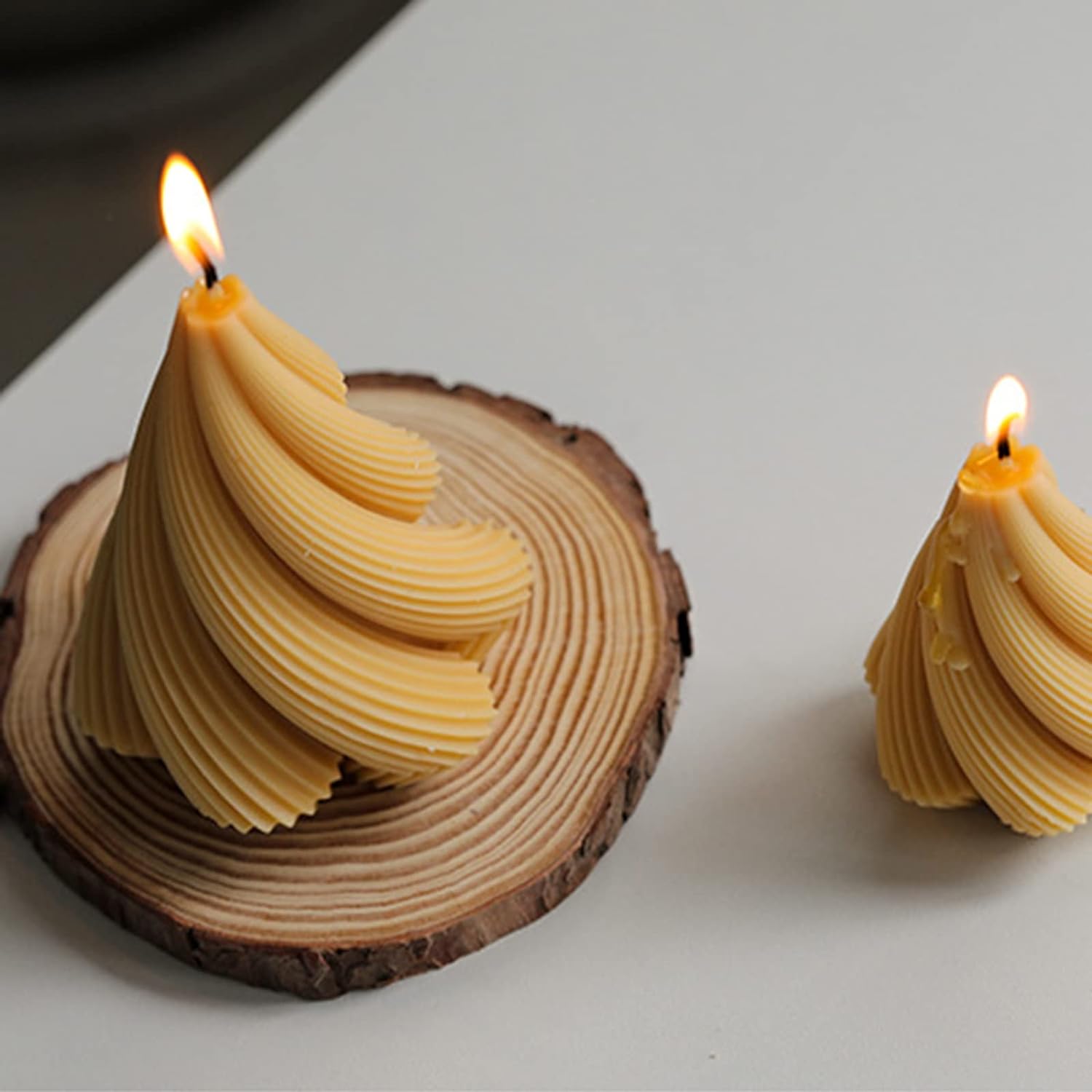 ABCISI 2-Pack Spiral Cone Shape Silicone Candle Molds, DIY 3D Geometric Candle Molds for Candle Making Resin Soap Casting Chocolate, Xmas Pillar Tree Shape Molds for Christmas Gifts, 4.9"+4"
