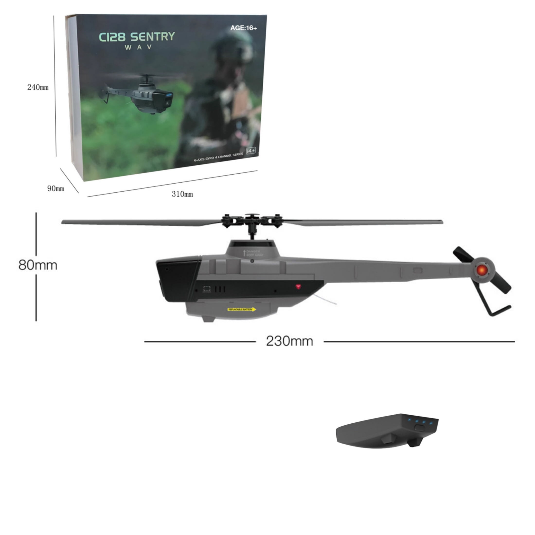 C128 4CH Remote Control Helicopter, 2.4G Single-Rotor Military Reconnaissance Aircraft with 1080P Camera, Optical Flow Positioning, RTF Scout Drone Helicopters for Adults
