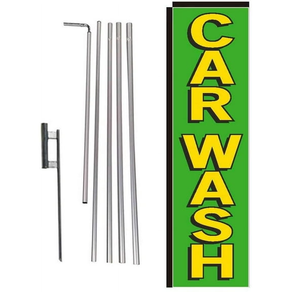 Car Wash Rectangle Feather Banner Flag Sign with Pole Kit and Ground Spike