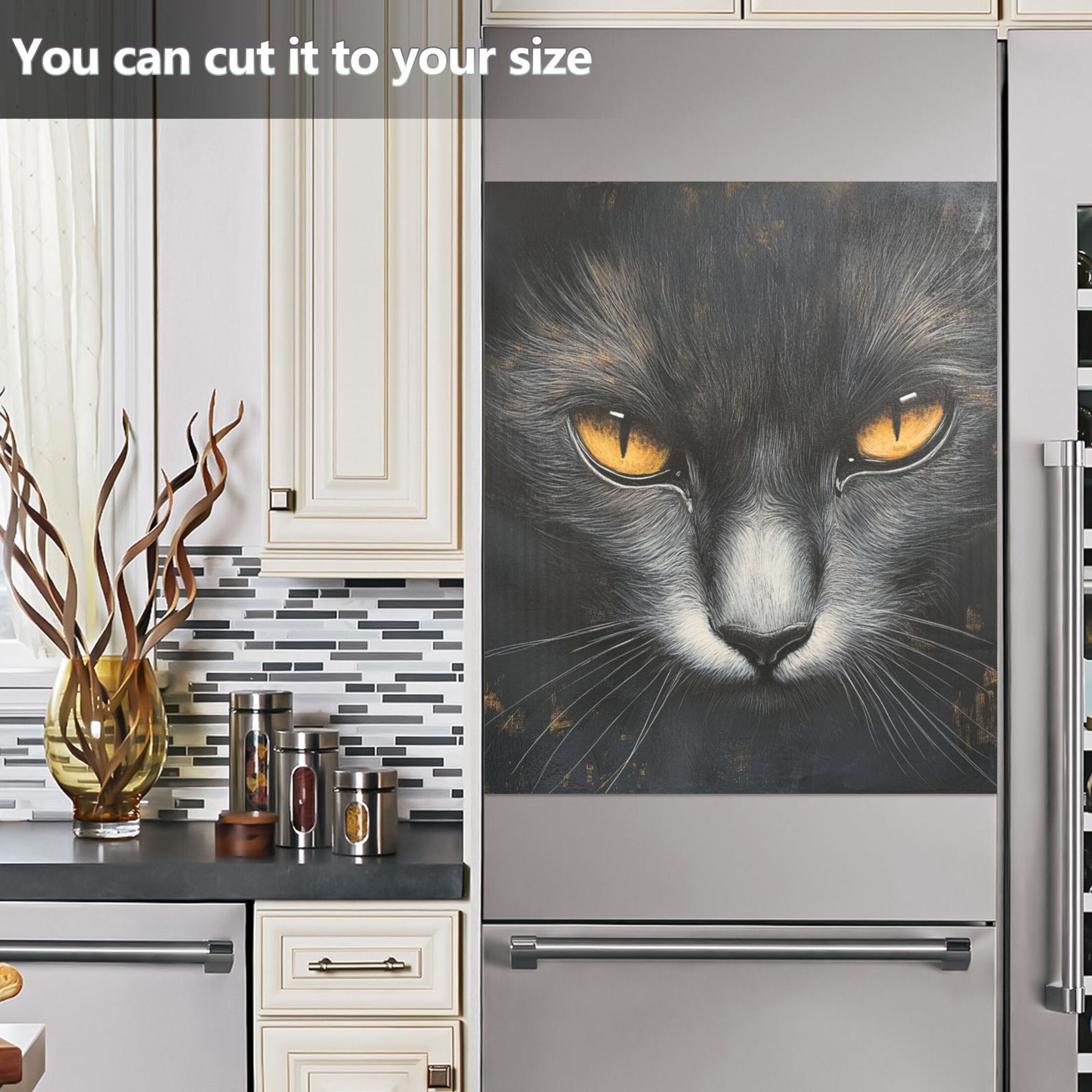 Dishwasher Magnetic Sticker 23x26 Inch Refrigerator Magnetic Sticker Washing Machine Magnetic Sticker Kitchen Panel Magnetic Sticker Home Decor Black Yellow Eyes Cat