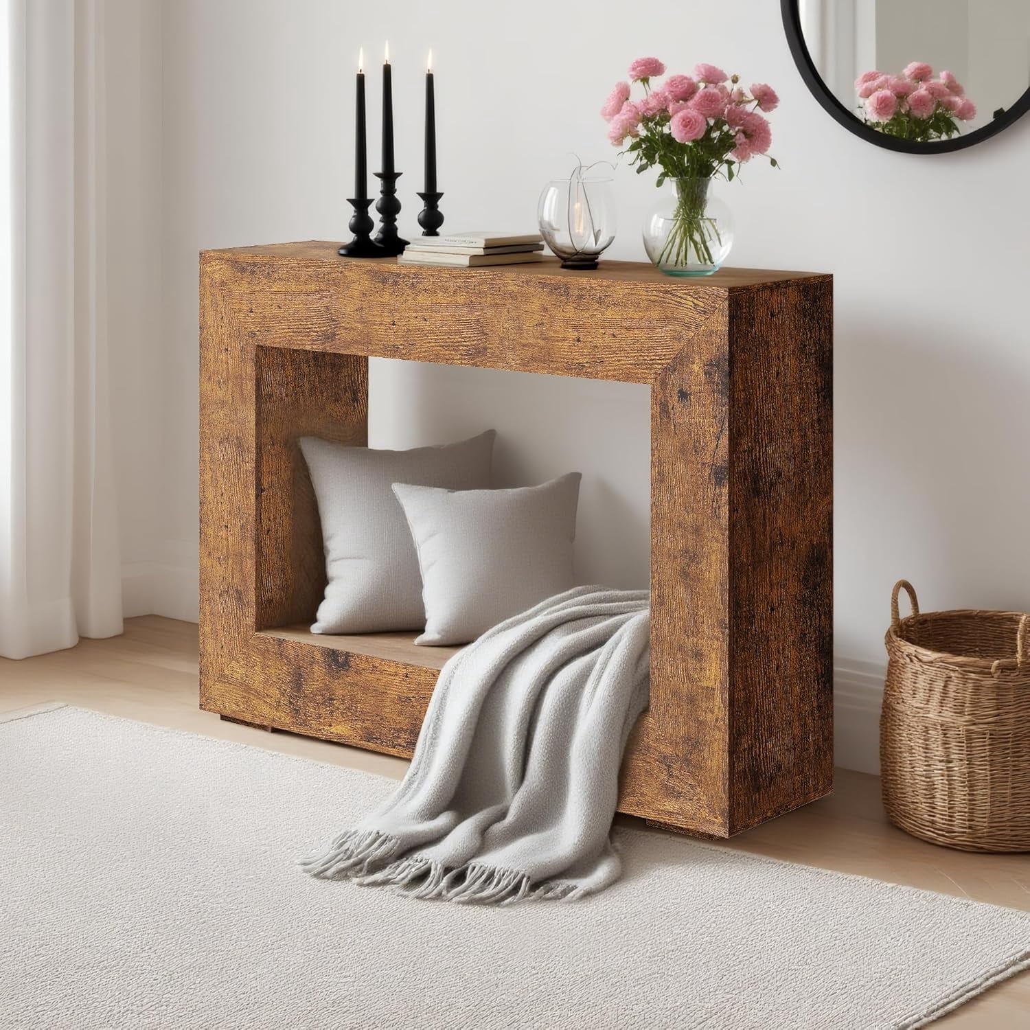47 Inch Long Console Table for Entryway, Farmhouse Narrow Sofa Table Behind The Couch with Storage for Hallway, Living Room, Foyer, Entrance