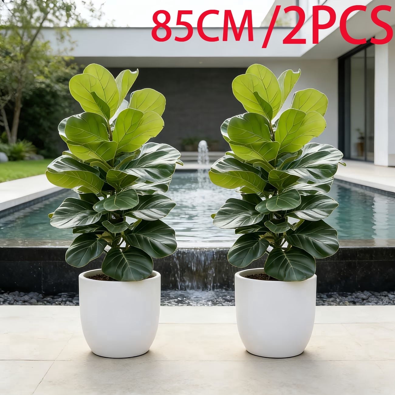 2 Pack 103cm Artificial Fiddle Leaf Fig Tree, Tall Fake Ficus Plant with Realistic Leaves, UV Resistant Tall Faux Floor Plant for Indoor Home Living Room Bedroom Decor, No Pot Needed