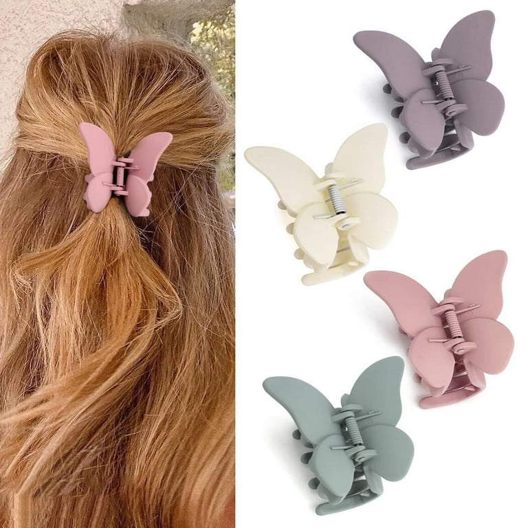 4 PCS Butterfly Hair Claw Clips - Non-slip Hair Jaw Clips Medium Butterfly Hair  Clips Strong Hold Claw Clips for Women Girls Thick Thin Hair (Matte-color)  