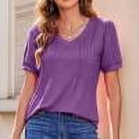 Alllist Purple Cute Summer Tops for Women Short Sleeve Solid V-Neck T-Shirts Ladies Tops And Blouses