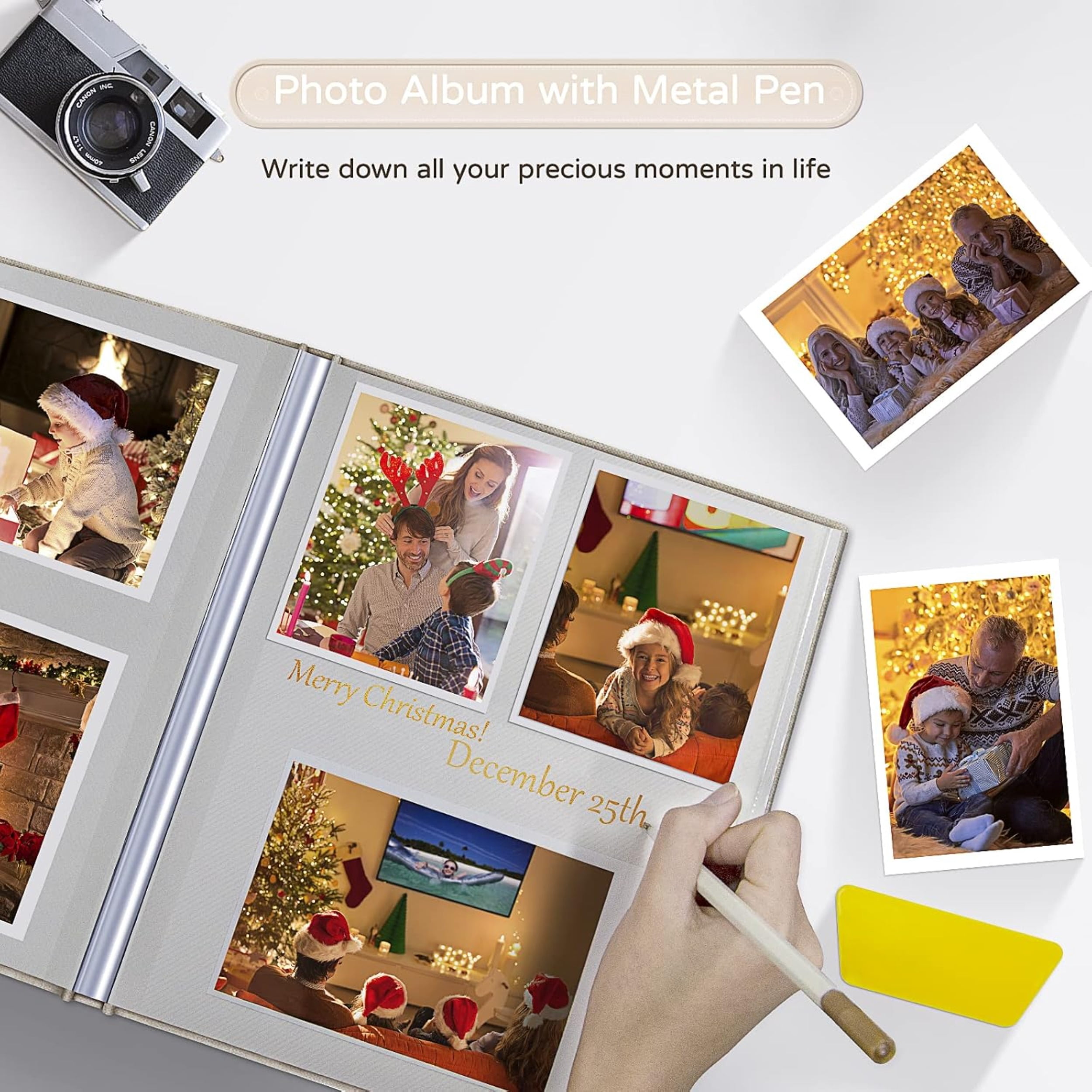 Large Photo Album Self Adhesive 4x6 5x7 8x10 Scrapbook Album DIY Picture Book, Gifts for Mom, Family Baby and Wedding, with Metal Pen and Plastic Board