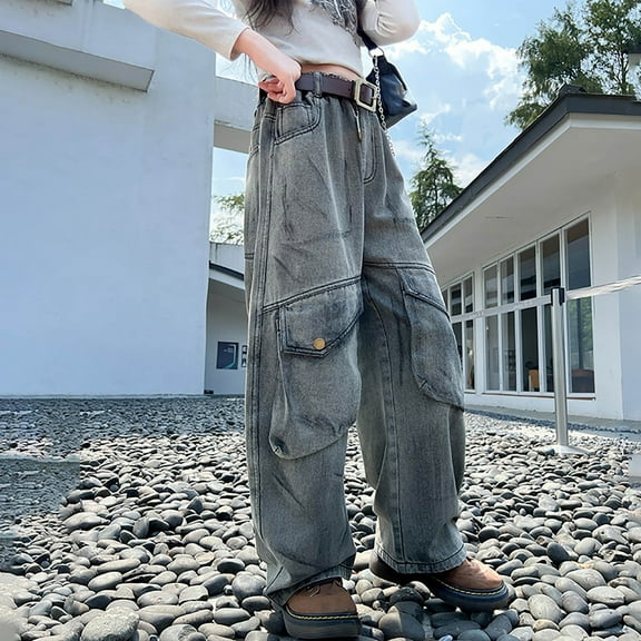 Girls Personality Fashion Pants Elastic High Waist Wide Leg Jean Denim Pants Teen Clothing Justice Girls Clothing 6-7 Years Girls Fashion