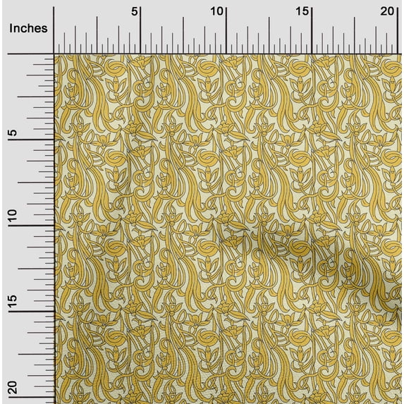 oneOone Cotton Cambric Fabric Leaves & Floral Block Decor Fabric Printed BTY 56 Inch Wide