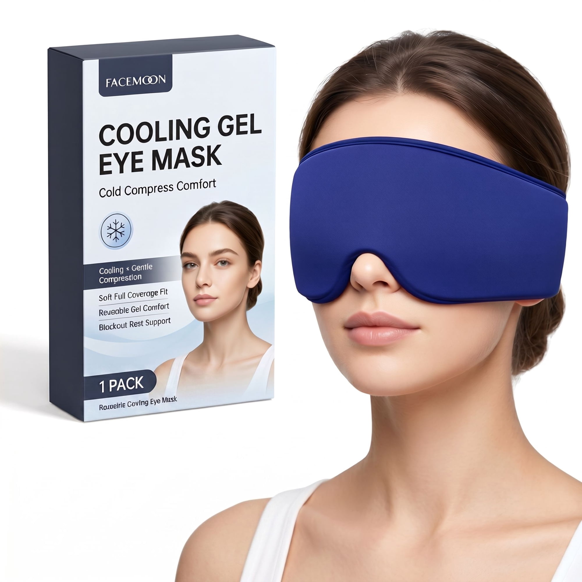 FACEMOON Reusable Cooling Gel Eye Mask, Cold Compress for Puffy Eyes & Dark Circles, Soft Sleep Mask