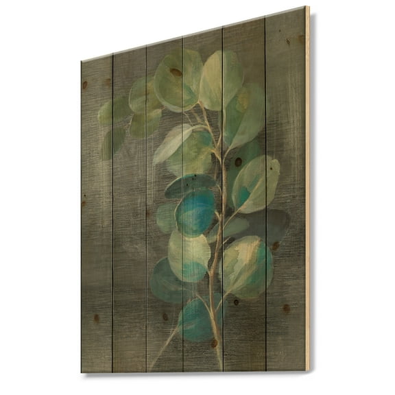 Designart 'Fresh leaves II' Traditional Print on Natural Pine Wood