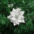 thumbnail image 1 of Paquete de 12 flores de Pascua artificiales para decoración de árbol de Navidad con purpurina de doble capa con plata, 1 of 2