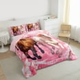thumbnail image 3 of Feelyou Cartoon Racing Horse Queen Comforter Set, Spring Cherry Blossoms Bedding Sets, Kawaii Animal Pink Reversible Bedding Comforter Set, Breathable Home Decor, 3 Pieces, 3 of 8