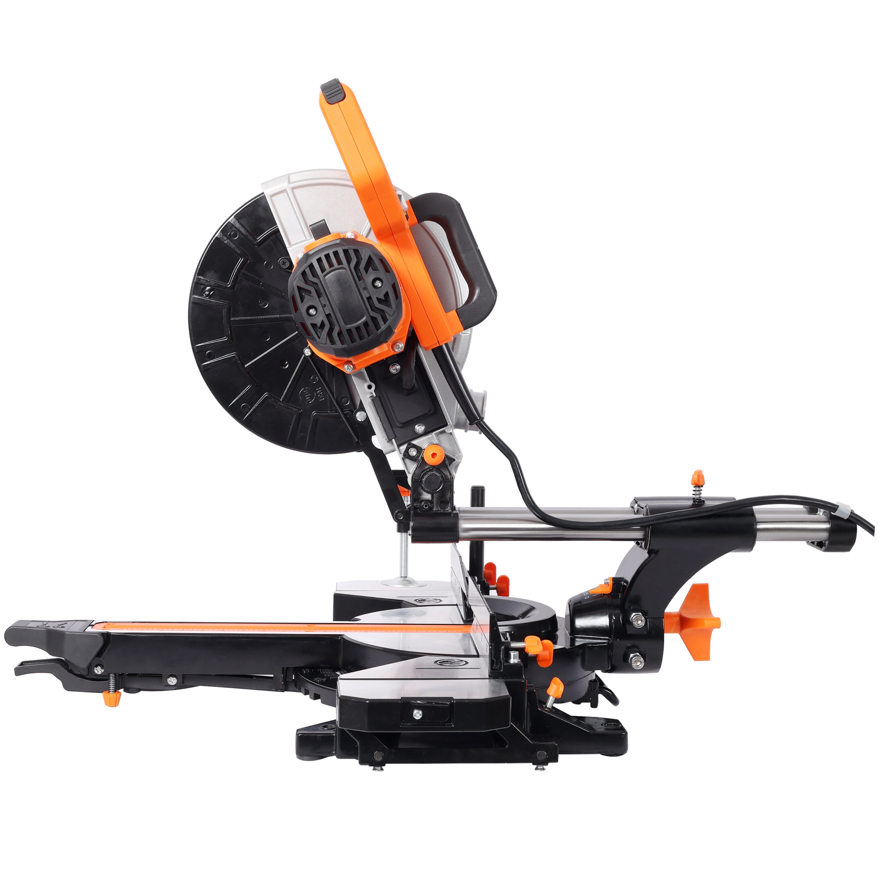 LuckyNote 10-Inch Single Bevel Double Speed Sliding Miter Saw, 48T Blade, 2-Speed 3200/5000 RPM, 3.5"x13" Cutting Capacity Black+Orange