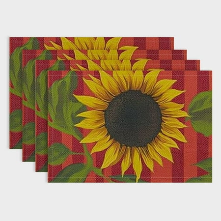 

Shiartex Sunflower Linen Cloth Placemats Set of 4 for Dining Table Suitable for Birthday Parties Christmas Buffets Home Decor 18x12in
