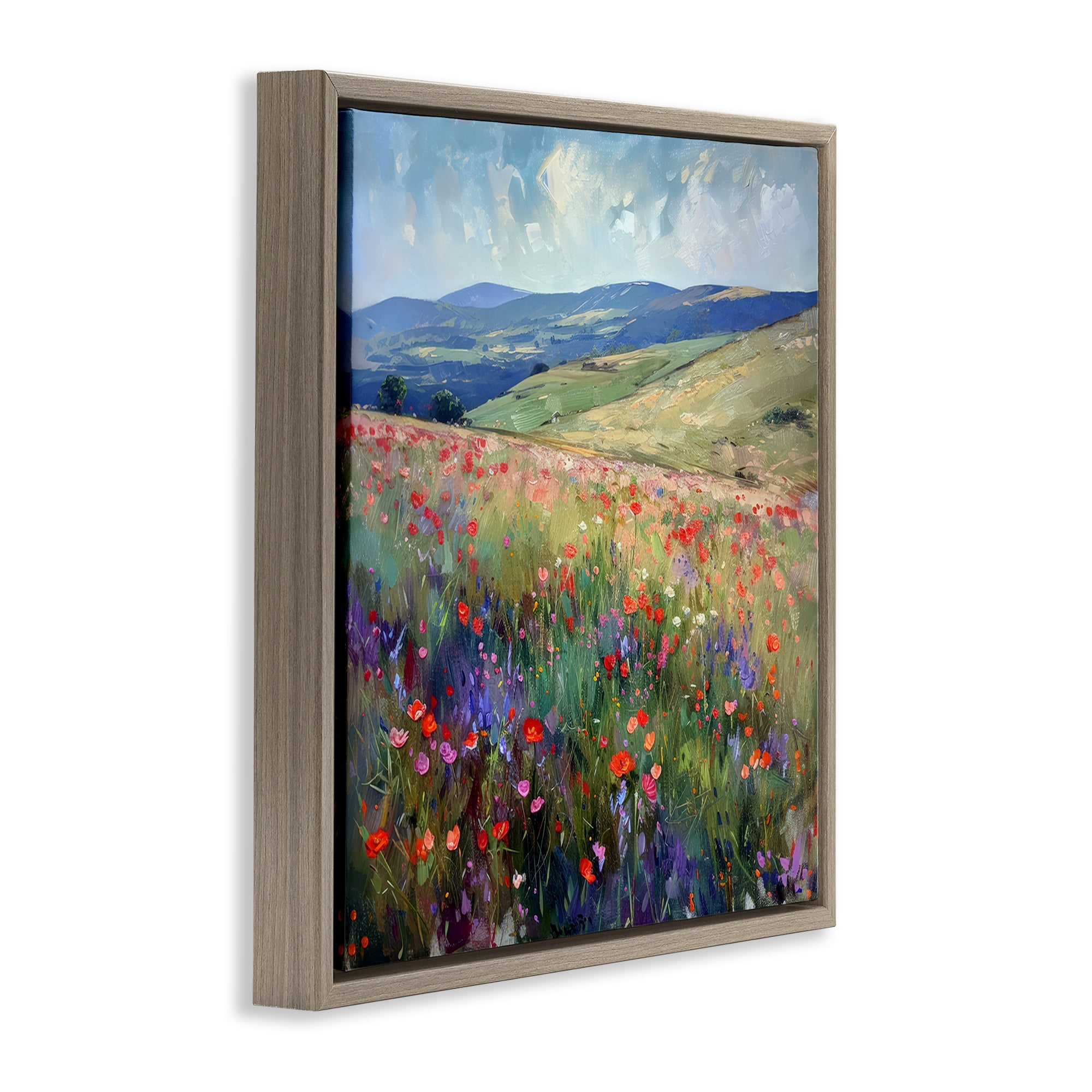 Stupell Industries Rolling Meadow Flowers Landscape & Nature Painting Brown Floater Framed Canvas Art Print Wall Art, 25 x 25