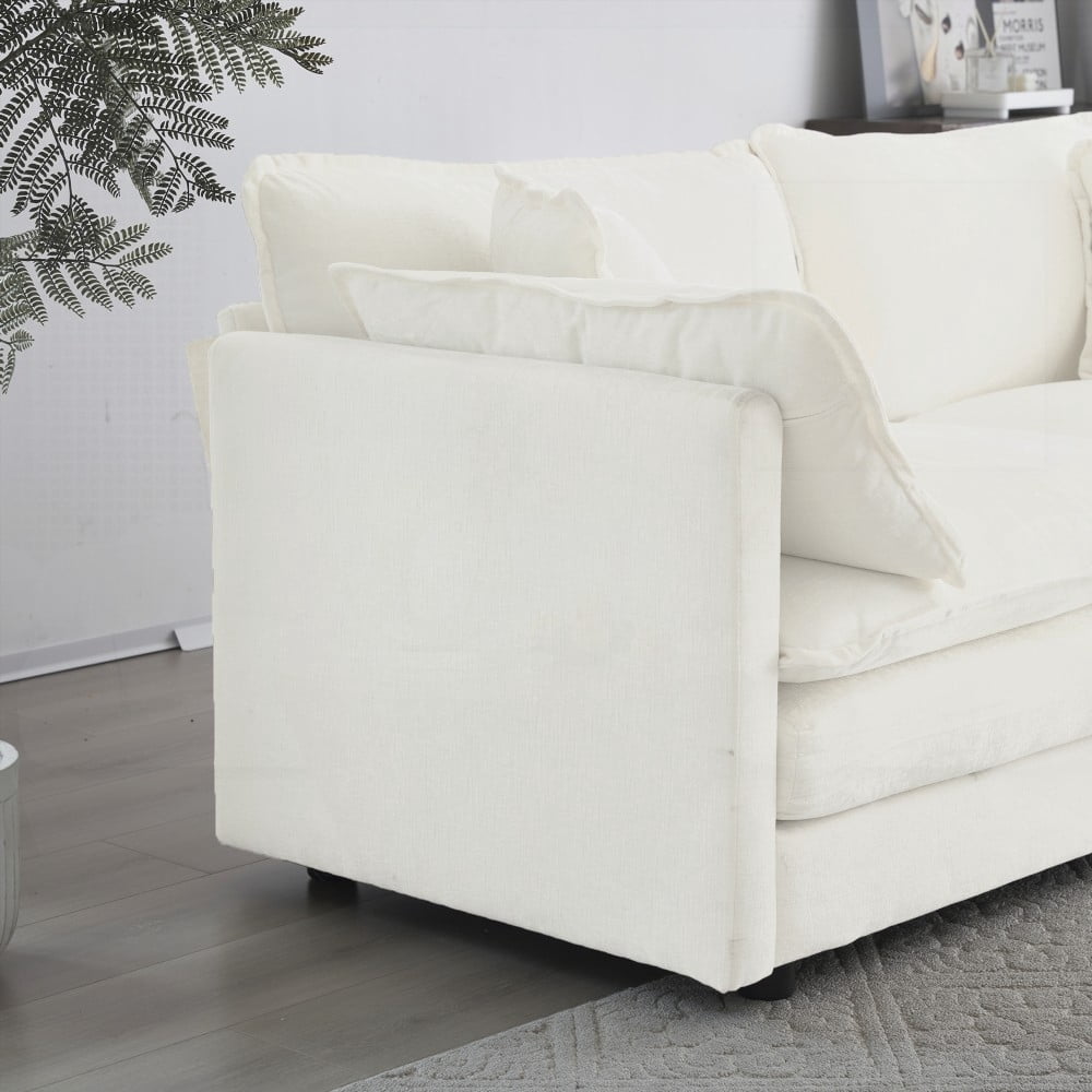 Modern White Chenille 2-Seat Loveseat Sofa with Deep Seat for Living Room