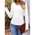 thumbnail image 4 of Womens Tops Casual V Neck Long Sleeve Shirts Solid Ruched Basic Tunics Blouses White XXL, 4 of 7