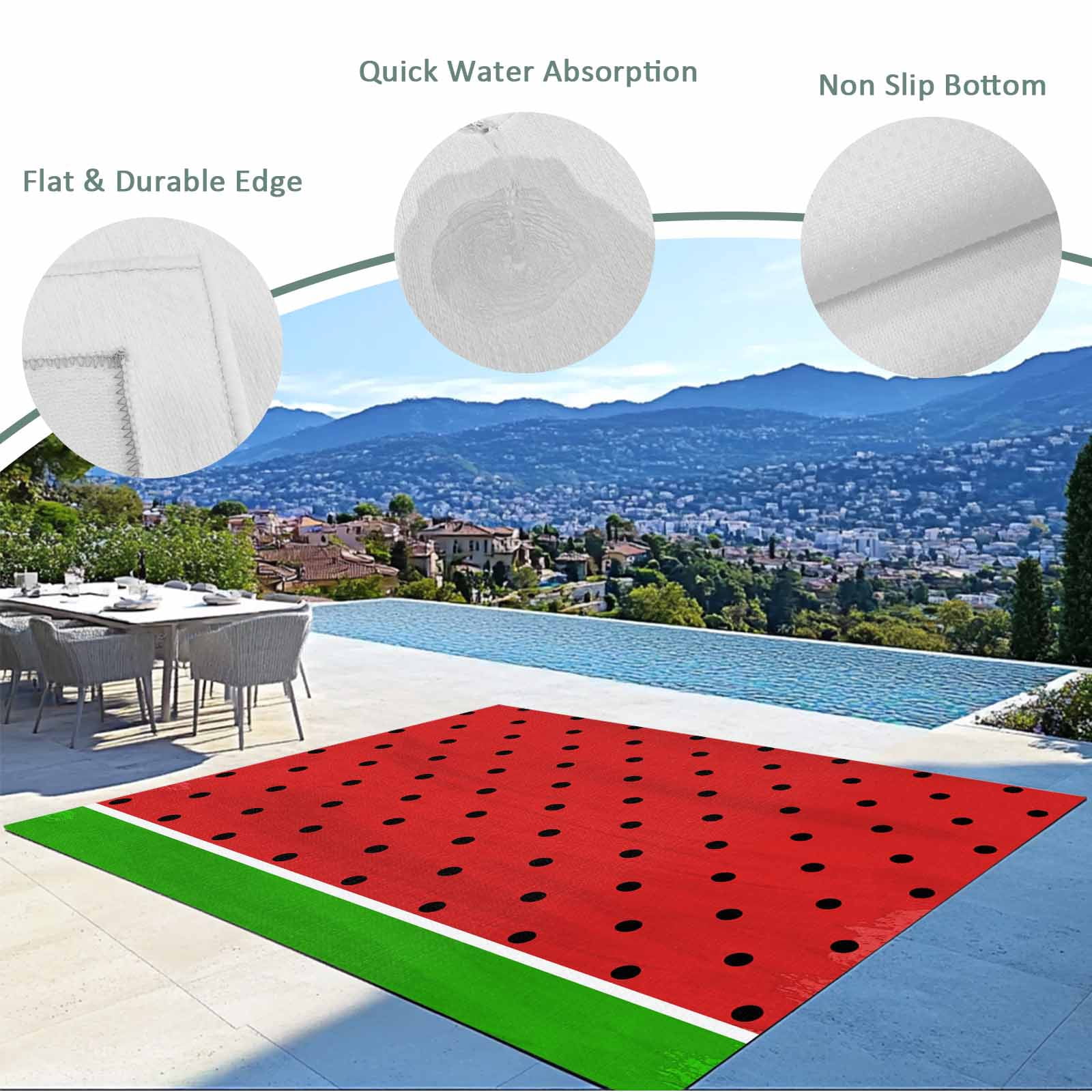 5' x 8' Outdoor Rug, Watermelon Outdoor Washable Rug Large Floor Carpet, Black Polka Dots Green Summer Fruits Non Shedding Area Rug for Outside Patio RV Porch Deck Balcony Camping Living Room