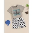 thumbnail image 2 of Suealasg Toddler Boys Mother's Day Clothes Short Sleeve Letters Print T-shirt +Plaid Shorts 1T 2T 3T Baby Summer Casual Outfit, 2 of 8