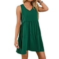 thumbnail image 6 of YouLoveIt Women’s Summer Sleeveless Mini Dress V Neck Casual Loose Flowy Swing Dress Sundress Solid Color Loose Ruffle Tunic Dress Holiday Plain T Shirt Dress, 6 of 7