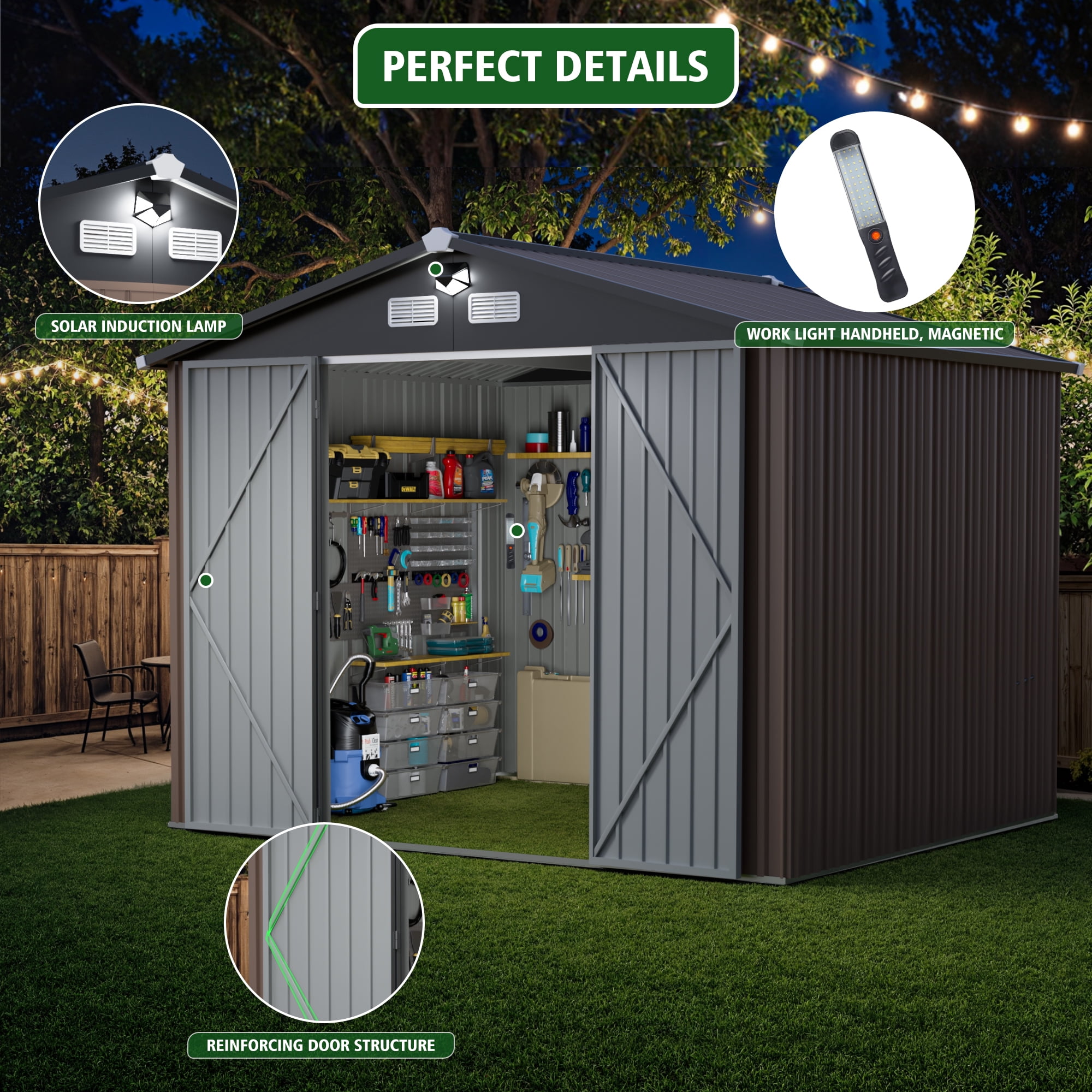 10 ft. W x 12 ft. D Outdoor Metal Tool Storage Shed with Led Light & Air Vents