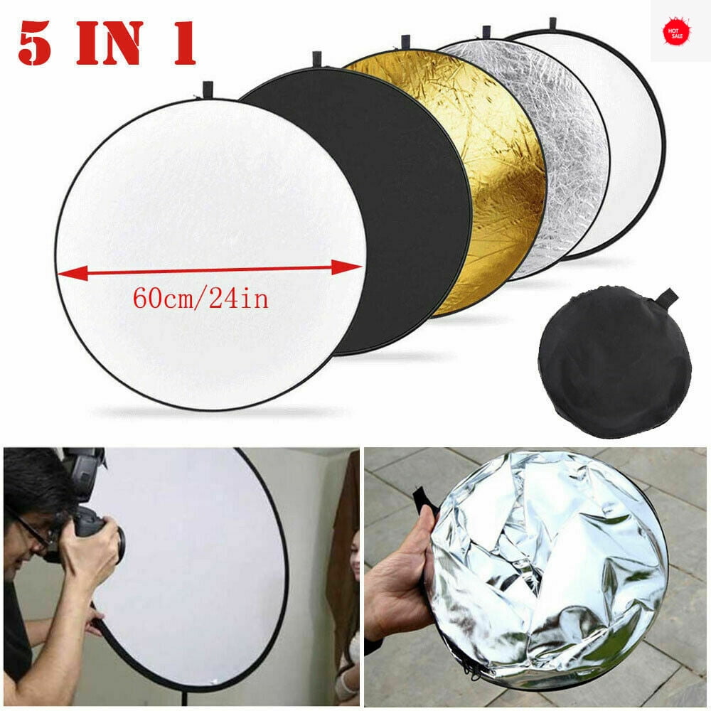 Silver Light Reflector Multi-Disc with Bag Round Translucent White and Black for Studio Photography Lighting and Outdoor Lighting Gold 24/60cm Reflector Photography 5-in-1 