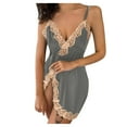 thumbnail image 2 of HaoXianJian Women's underwear Lace Mesh Babydolls Strap Nightgown Open Front Sleepwear Spaghetti V Neck Chemise Side Slit Nightie, 2 of 6