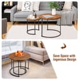 thumbnail image 3 of Topbuy 2PCS Stacking Metal Legs Modern Side Round Nesting Coffee Table w/ Wooden Tabletop for Living room Brown, 3 of 8