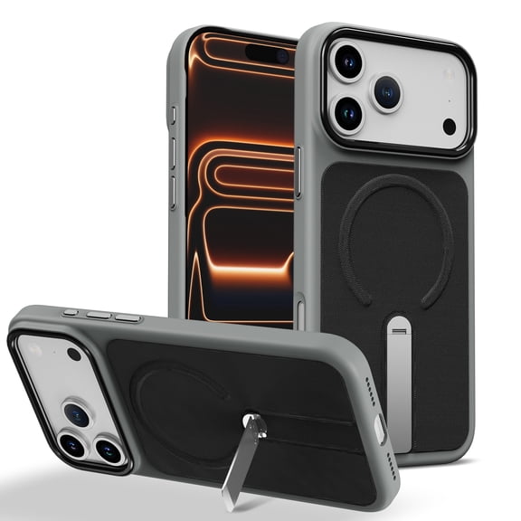 Designed for iPhone 15 Pro Case, Tech Fabric + PC + Metal Material, 360 Rotating Adjustable Bracket Shockproof Drop Protective Ultra Slim Lightweight Phone Case Cover, Grayblack