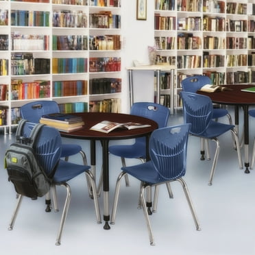 Regency TB36RNDMHAPCBK Kee 36 in. Round Mahogany Height Adjustable Mobile Classroom Table