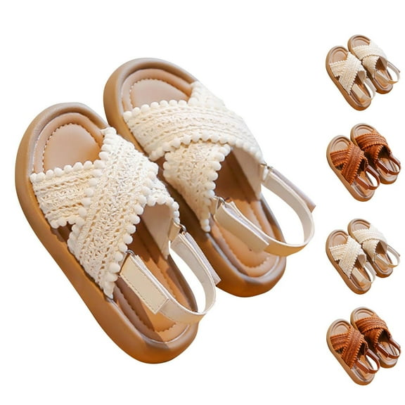 Cethrio Kids Girls Sandals, Princess Low Heel Dance Open Toe Summer Shoes White Size 3 T